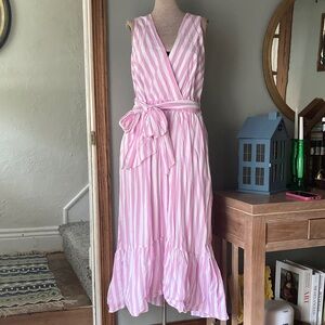 JCREW Pink and White Striped Wrap Dress